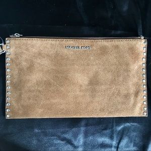 NWT MICHAEL KORS Suede and silver wristlet